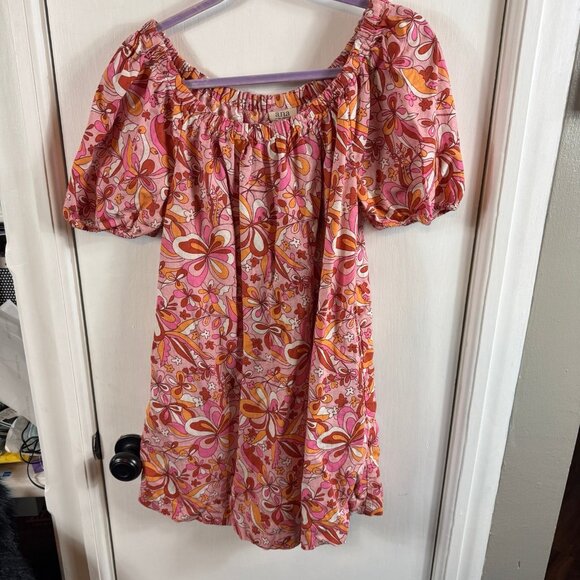 A.N.A. (A New Approach) Linen Blend Peasant Dress – Pink Orange Floral Retro - Picture 2 of 8